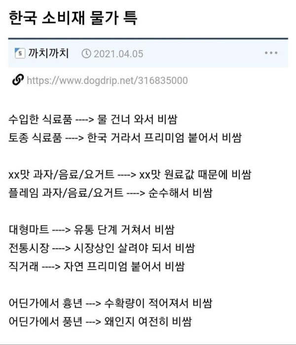 한국 물가 특징