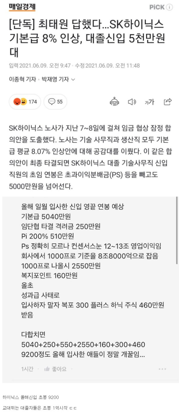 SK 하이닉스 연봉 인상률